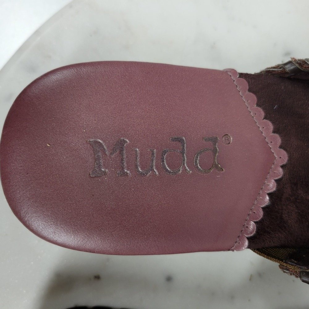 VTG Mudd Embroidered Mules Womens 9 Brown Floral Rivets Wooden Platform Y2K - Picture 2 of 14